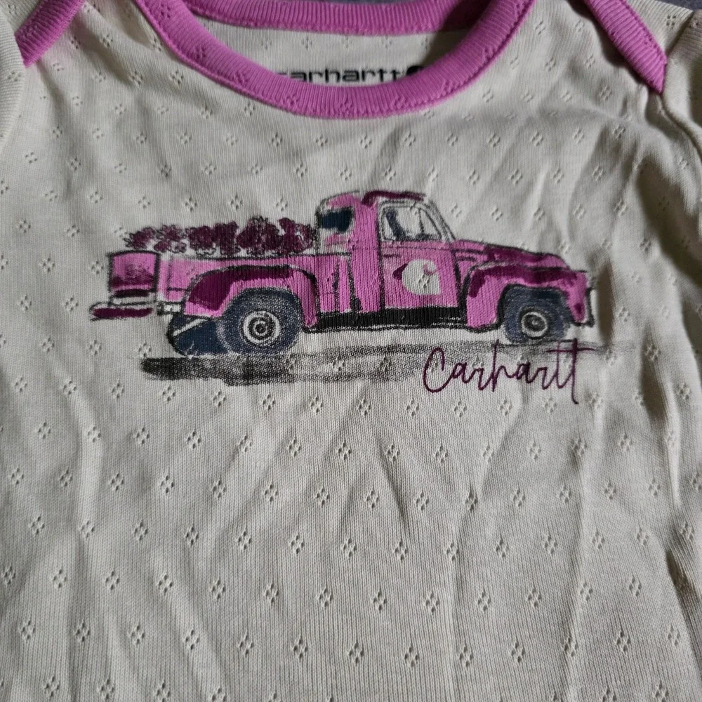 Carhartt Baby Girl Pink Truck Pointelle Long Sleeve Bodysuit TK7158-G 6M